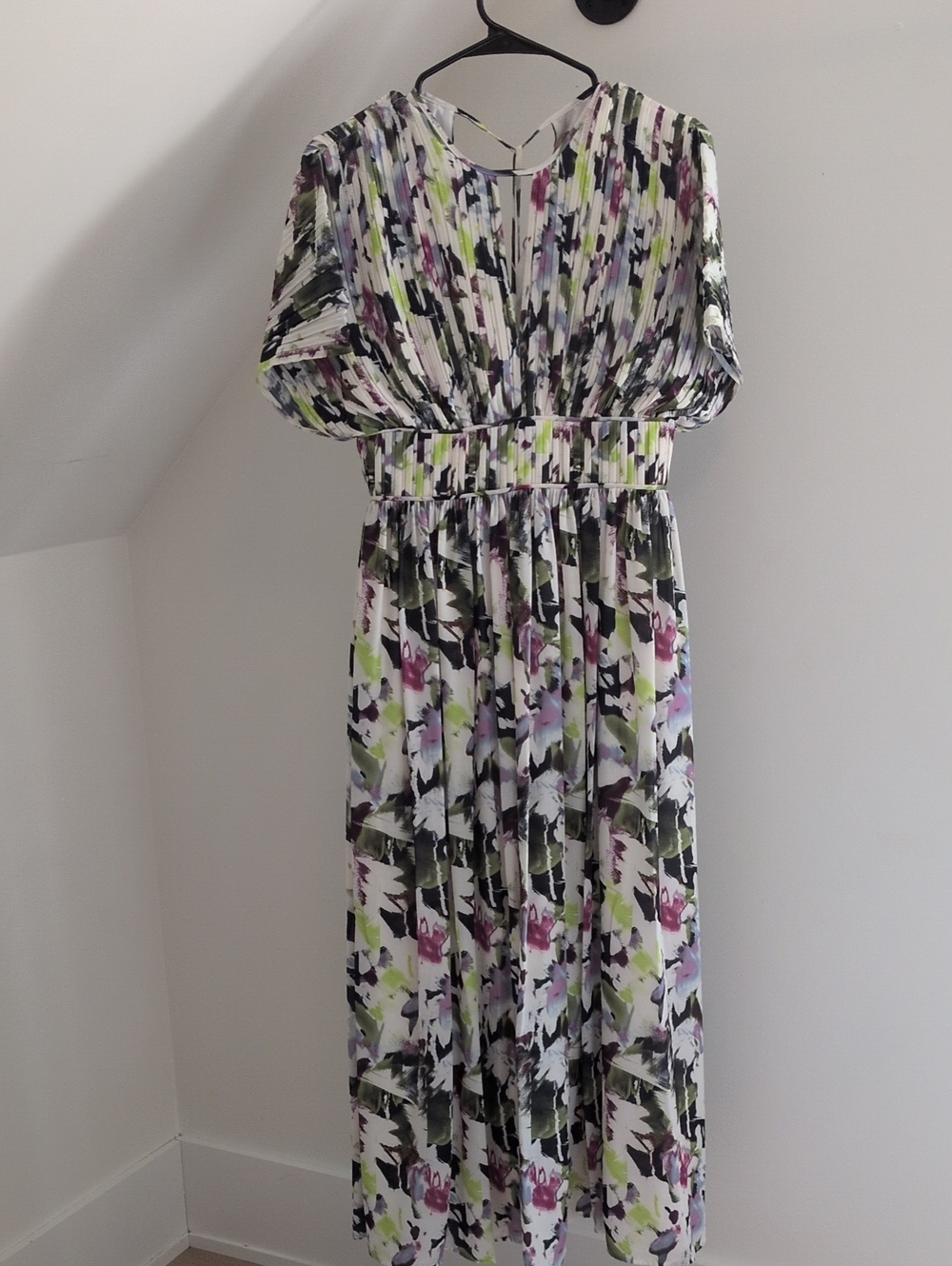 Hugo Boss White Maxi Dress with Green & Purple Floral Print